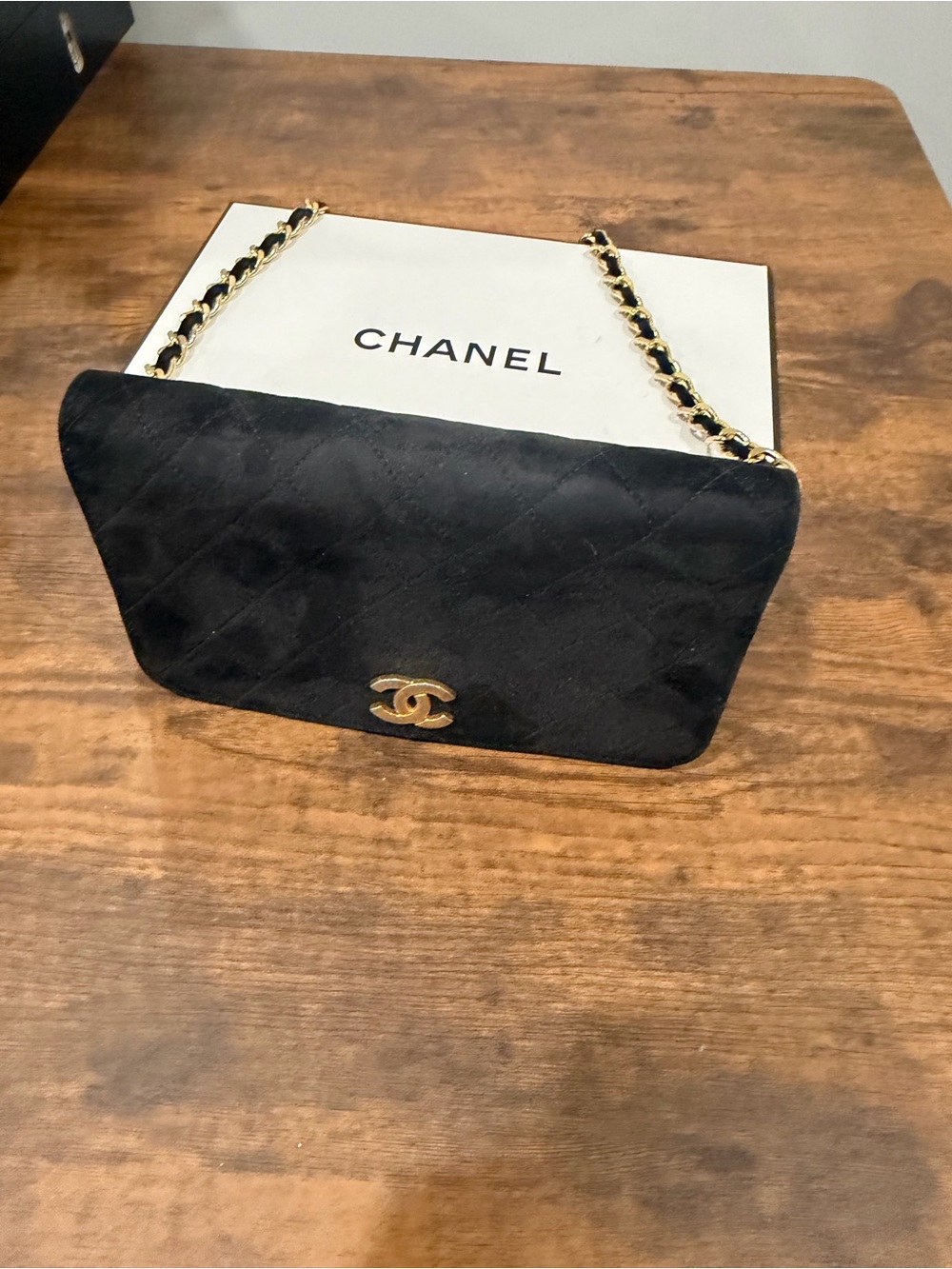 CHANEL Black Quilted Suede Chain Crossbody with Gold Hardware - Picture 3 of 8
